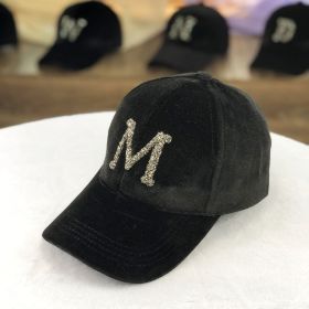 Letter Gold Velvet Baseball Cap Casual All-match Korean Peaked Cap (Option: Black M-Adjustable 54to59cm)