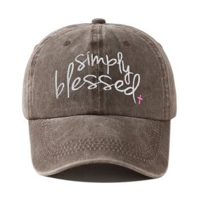 Simply Blessed Wide Brim Sunshade Washed Embroidered English Letter Baseball Cap (Option: Brown-Adjustable)