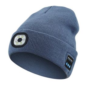 Removable And Washable Rechargeable LED Luminous Lighting Knitted Hat (Option: Light Gray Blue)