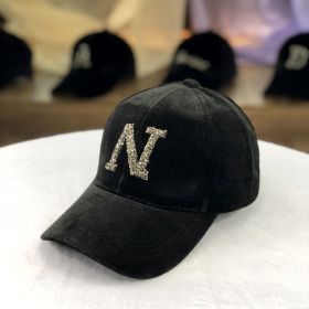 Letter Gold Velvet Baseball Cap Casual All-match Korean Peaked Cap (Option: Black N-Adjustable 54to59cm)