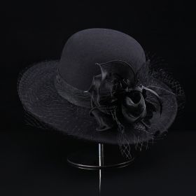 Net Yarn Flowers Woolen Basin Hat Female European And American French Hepburn Style (Option: Black-M)