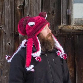 New Adult Hat Tricky And Funny Octopus Headgear Handmade Crochet Woolen Hat (Option: Rose red and white-Adult one size)