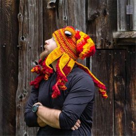 New Adult Hat Tricky And Funny Octopus Headgear Handmade Crochet Woolen Hat (Option: Yellow and red-Adult one size)