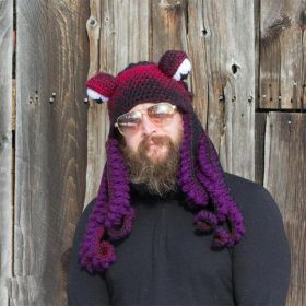 New Adult Hat Tricky And Funny Octopus Headgear Handmade Crochet Woolen Hat (Option: Red and deep purple-Adult one size)
