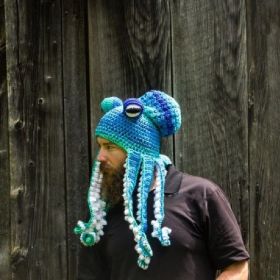 New Adult Hat Tricky And Funny Octopus Headgear Handmade Crochet Woolen Hat (Option: Blue and white-Adult one size)