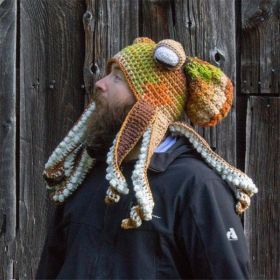 New Adult Hat Tricky And Funny Octopus Headgear Handmade Crochet Woolen Hat (Option: Light card green-Adult one size)