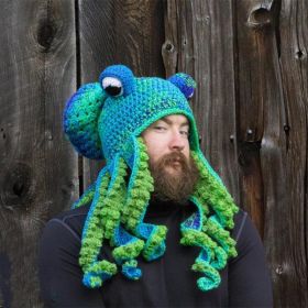 New Adult Hat Tricky And Funny Octopus Headgear Handmade Crochet Woolen Hat (Option: Blue and green-Adult one size)