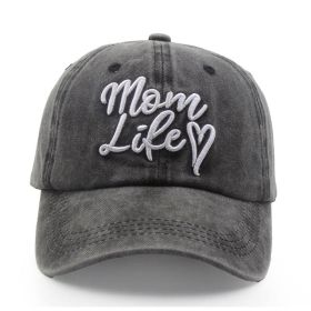 Mom Life Embroidered Baseball Cap,Washed Cotton Adjustable Hat For Women, Vintage Low Profile Sun Hat (Option: Black)