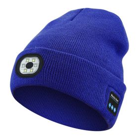 Removable And Washable Rechargeable LED Luminous Lighting Knitted Hat (Option: Peacock Blue)