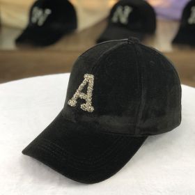 Letter Gold Velvet Baseball Cap Casual All-match Korean Peaked Cap (Option: Black A-Adjustable 54to59cm)