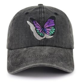 2pcs Vintage Washed Cotton Baseball Cap For Women Men, Cute Butterfly Embroidered Low Profile Hat, Adjustable Unstructured Trucker Cap For Outdoo (Option: 1pcs)
