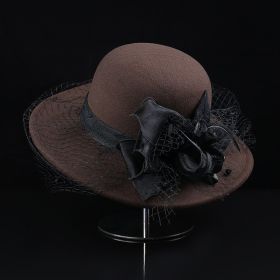 Net Yarn Flowers Woolen Basin Hat Female European And American French Hepburn Style (Option: Coffee-M)