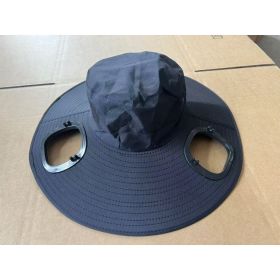 Men's Sun Shading Large Eave Sun Shading Solar Fan Cap (Option: Black)