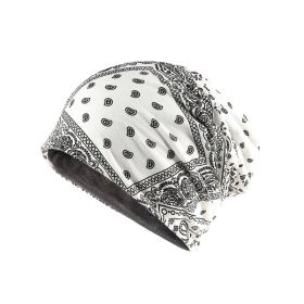 Autumn And Winter Windproof Earmuff Head Hat Cashew Flower Print Pile Hat Men And Women (Option: White plus velvet)