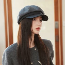 Korean Hat British Retro Leather Along Octagonal Cap (Option: MM1532 Gray-Free Size)