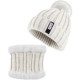 1Set Winter Beanie Hat Scarf Set Women Warm Knitting Skull Cap Neck Warmer For Walking Running Hiking Camping Outdoors Gift (Option: Cream)