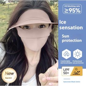 Summer Sun Mask Full Face With Hat Integrated Ice Silk Mask (Option: Pink)
