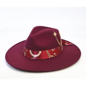 Wool-like Autumn And Winter Felt Cap British Woolen Hat (Option: Scarf wine red-LorXL)