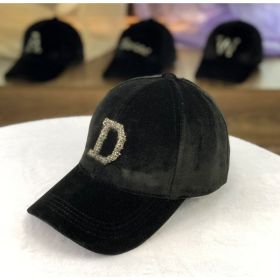 Letter Gold Velvet Baseball Cap Casual All-match Korean Peaked Cap (Option: Black D-Adjustable 54to59cm)
