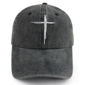 2pcs Minimal Cross Washed Black Cross Embroidered Baseball Cap,Vintage Distressed Cotton Hat, Unstructured Adjustable Streetwear Hat For Men Wome (Option: 1pcs)