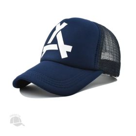 Men's Outdoor Leisure Peaked Cap Wide Brim Sunshade Breathable Net Cap (Option: Navy Blue-54cm)