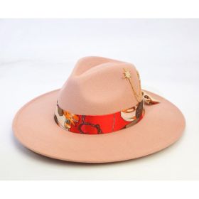 Wool-like Autumn And Winter Felt Cap British Woolen Hat (Option: Scarf in pink-LorXL)