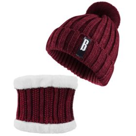 1Set Winter Beanie Hat Scarf Set Women Warm Knitting Skull Cap Neck Warmer For Walking Running Hiking Camping Outdoors Gift (Option: Red)