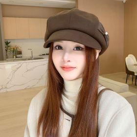 Fashion Pearl Bow Makes Face Look Small Beret Trendy (Option: MM1484 Coffee-Free Size)