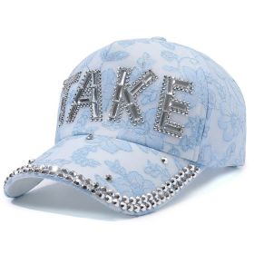 Rhinestone TAKE Women's Baseball Cap Summer Lightweight Breathable (Option: Light Blue TAKE With Drill-Adjustable)
