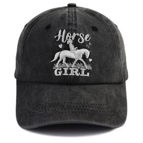 Horse Girl Vintage Washed Baseball Hat (Option: Black)