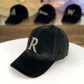 Letter Gold Velvet Baseball Cap Casual All-match Korean Peaked Cap (Option: Black R-Adjustable 54to59cm)