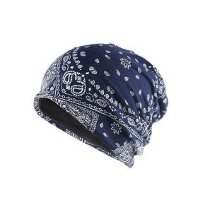 Autumn And Winter Windproof Earmuff Head Hat Cashew Flower Print Pile Hat Men And Women (Option: Blue plus velvet)