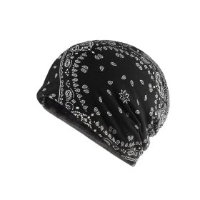 Autumn And Winter Windproof Earmuff Head Hat Cashew Flower Print Pile Hat Men And Women (Option: Black plus velvet)
