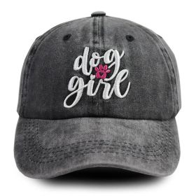 Dog Girl Embroidered Baseball Cap, Washed Cotton Vintage Hat For Dog Lovers (Option: Black)