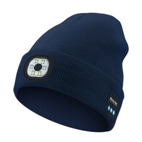Removable And Washable Rechargeable LED Luminous Lighting Knitted Hat (Option: Navy Blue)