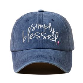 Simply Blessed Wide Brim Sunshade Washed Embroidered English Letter Baseball Cap (Option: Navy Blue-Adjustable)