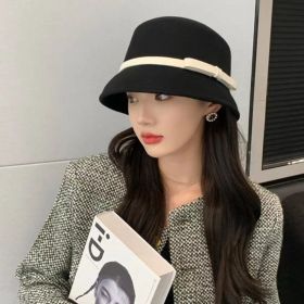Korean All-match Simple Bow Elegant Small Bucket Cap (Option: Black White Tape)