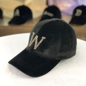 Letter Gold Velvet Baseball Cap Casual All-match Korean Peaked Cap (Option: Black W-Adjustable 54to59cm)