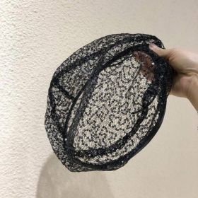 Mesh Hat Cover Gray Hair Lace Pile Heap Cap Thin Spring Women's Big Head Circumference (Option: Black-Adjustable 56 To 58cm)