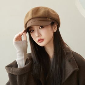 Korean Hat British Retro Leather Along Octagonal Cap (Option: MM1532 Caramel-Free Size)