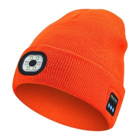 Removable And Washable Rechargeable LED Luminous Lighting Knitted Hat (Option: Bright Orange)