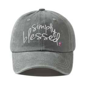 Simply Blessed Wide Brim Sunshade Washed Embroidered English Letter Baseball Cap (Option: Light Gray-Adjustable)