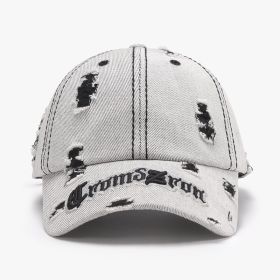 Matching Ripped Letter Print Embroidery Men's Big Head Circumference Personality (Option: 24A124 Black-Adjustable)
