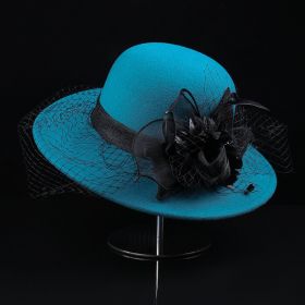 Net Yarn Flowers Woolen Basin Hat Female European And American French Hepburn Style (Option: Peacock Green-M)
